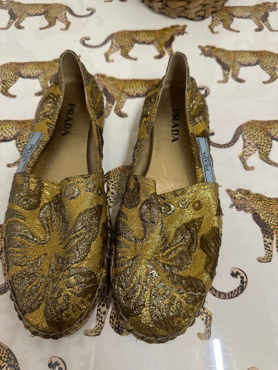 Prada Shoes - Prada Metallic Gold Floral Brocade Espadrilles - size 38